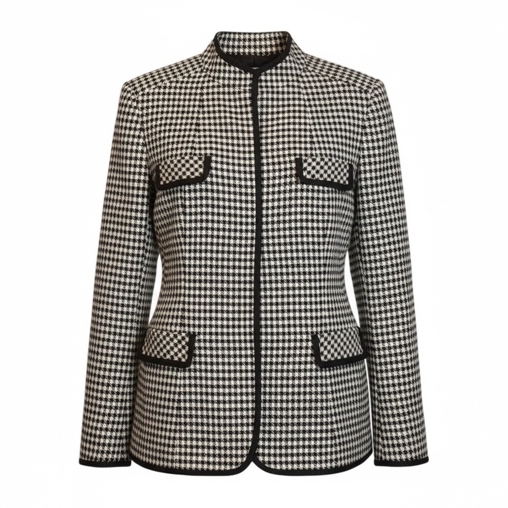 Studio Tahari Black Ivory Houndstooth Wool Jacket Blazer Classic Tailored Sz 8